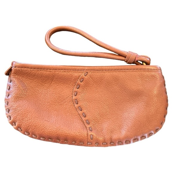 Lucky Brand 100% Cow Hide Leather Western Stitching Wristlet Brown - Picture 1 of 13